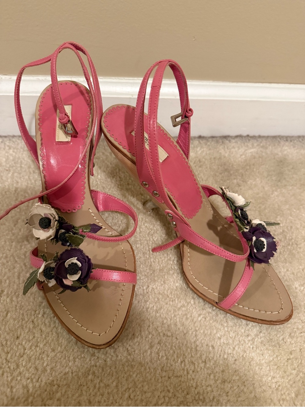 PRADA pink floral vintage sandals size 39